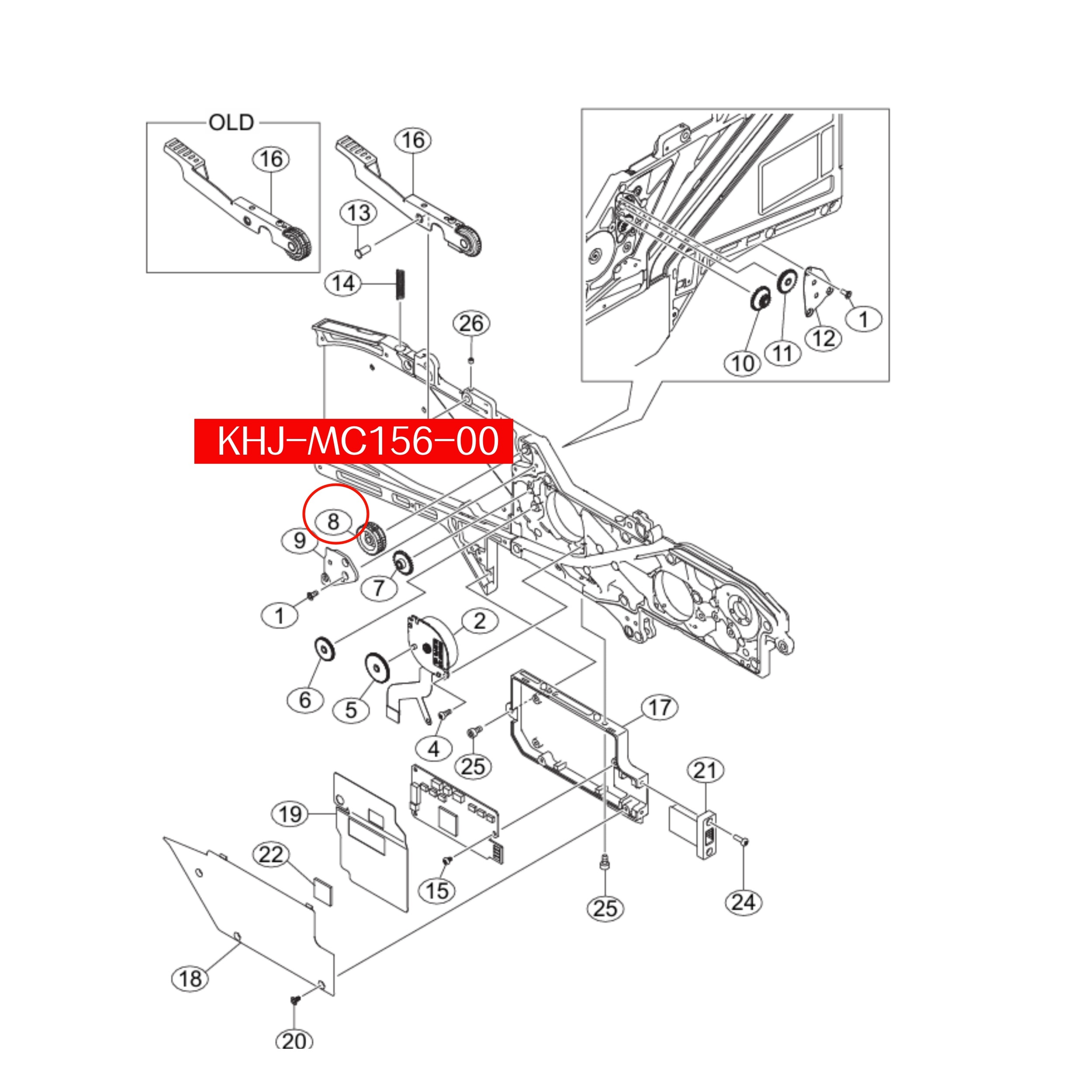 KHJ-MC156-00 Roller P/O 1 For Yamaha SS/ZS 8mm SMT Feeder - Image 2