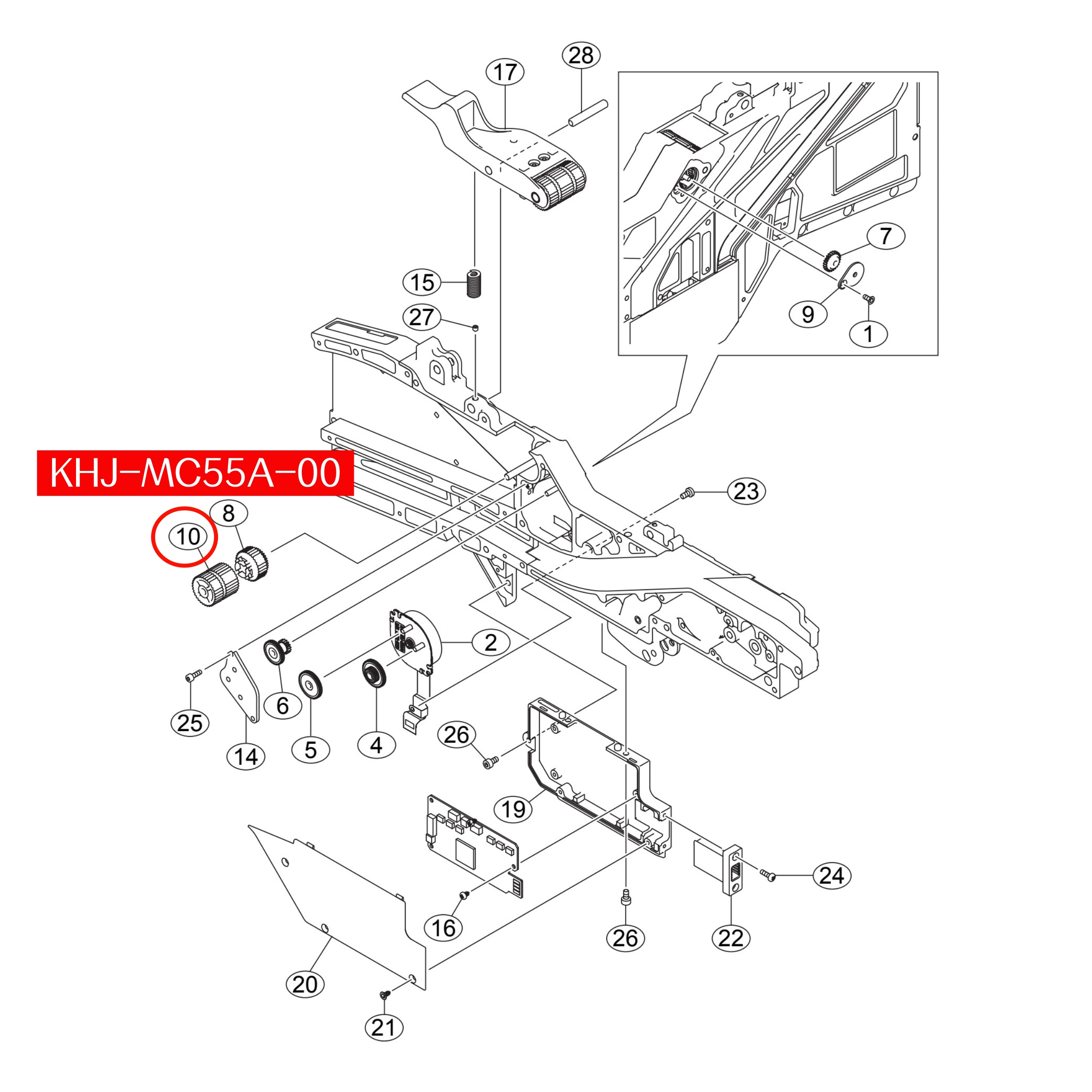KHJ-MC55A-00 Sub-Roller 1 For Yamaha SS/ZS 32mm SMT Feeder - Image 2